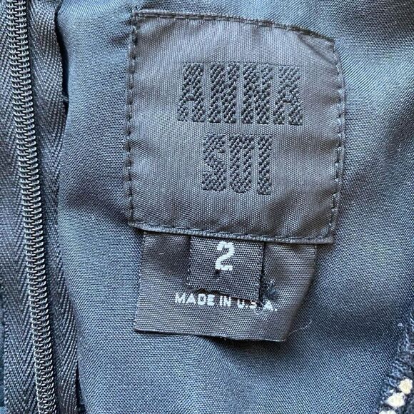 Anna Sui Designer Dress Black & Cream Knit Fit & Flare Midi Vintage Style - Picture 5 of 13